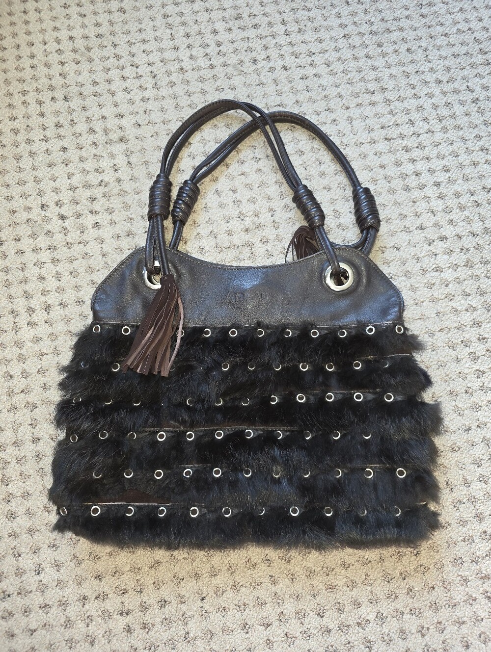 Hogan Italian Suede And Fur Tote